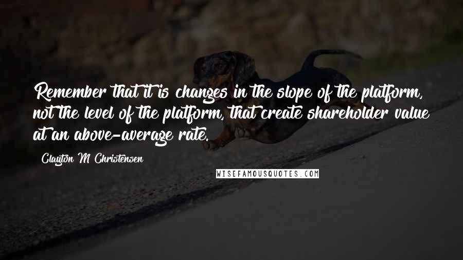 Clayton M Christensen Quotes: Remember that it is changes in the slope of the platform, not the level of the platform, that create shareholder value at an above-average rate.