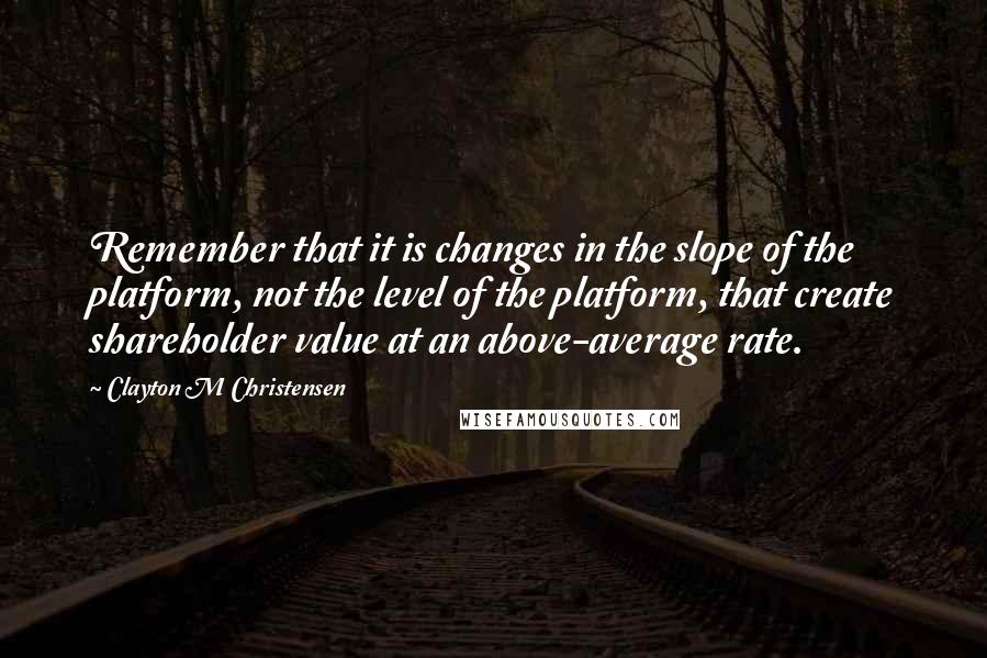 Clayton M Christensen Quotes: Remember that it is changes in the slope of the platform, not the level of the platform, that create shareholder value at an above-average rate.