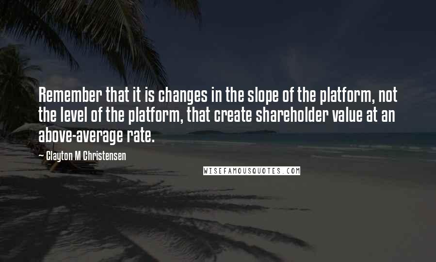 Clayton M Christensen Quotes: Remember that it is changes in the slope of the platform, not the level of the platform, that create shareholder value at an above-average rate.