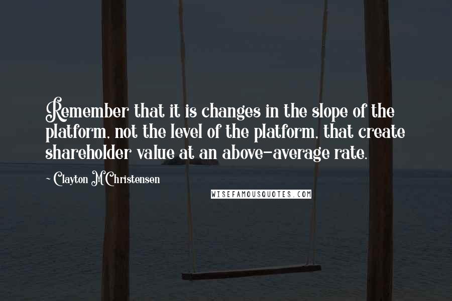 Clayton M Christensen Quotes: Remember that it is changes in the slope of the platform, not the level of the platform, that create shareholder value at an above-average rate.