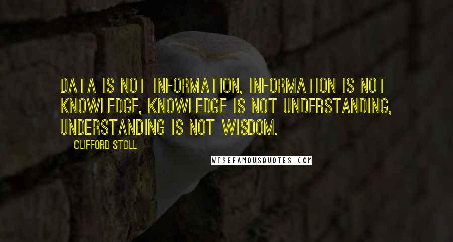 Clifford Stoll Quotes: Data is not information, information is not knowledge, knowledge is not understanding, understanding is not wisdom.