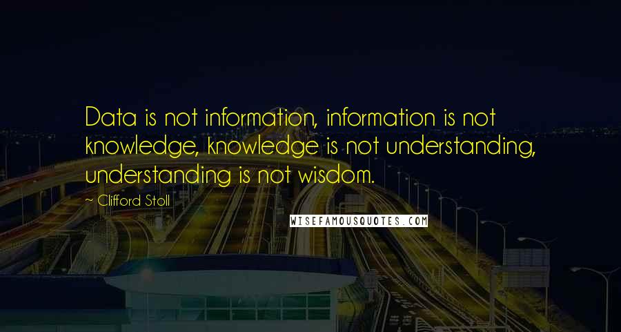 Clifford Stoll Quotes: Data is not information, information is not knowledge, knowledge is not understanding, understanding is not wisdom.