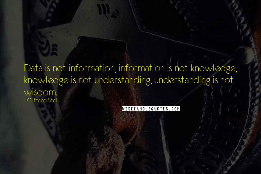 Clifford Stoll Quotes: Data is not information, information is not knowledge, knowledge is not understanding, understanding is not wisdom.