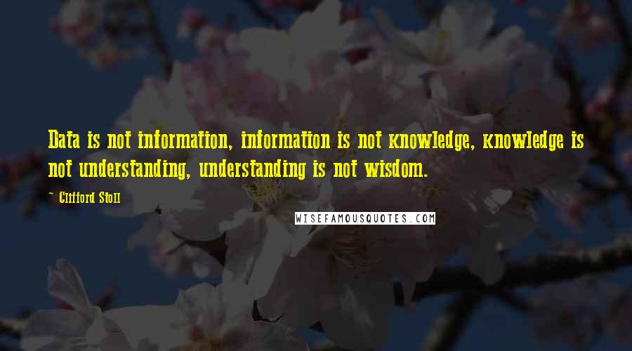 Clifford Stoll Quotes: Data is not information, information is not knowledge, knowledge is not understanding, understanding is not wisdom.