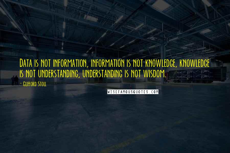 Clifford Stoll Quotes: Data is not information, information is not knowledge, knowledge is not understanding, understanding is not wisdom.