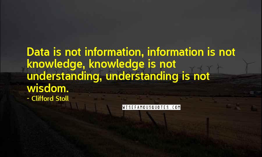 Clifford Stoll Quotes: Data is not information, information is not knowledge, knowledge is not understanding, understanding is not wisdom.