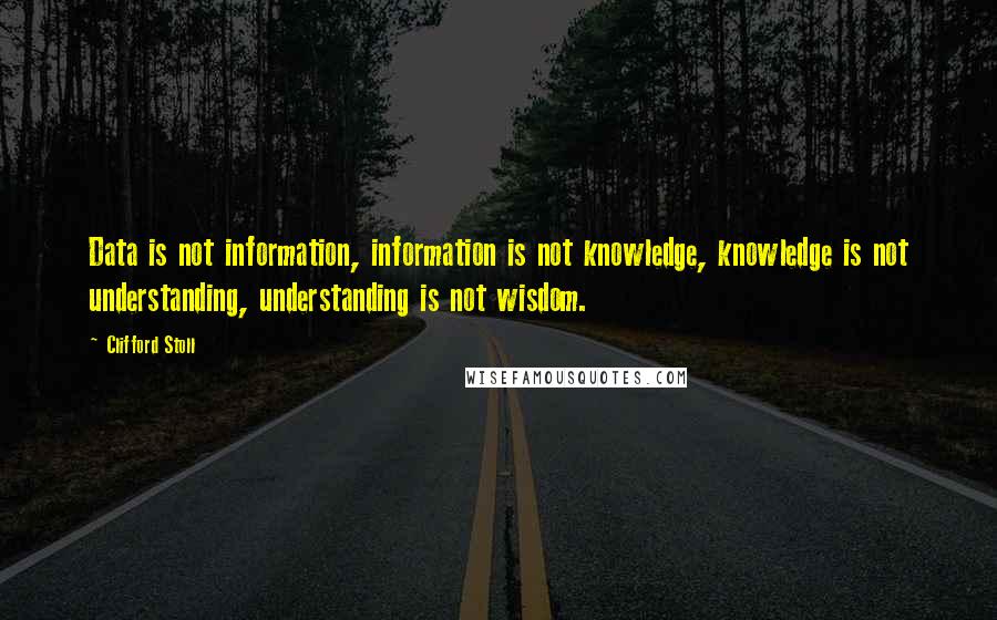 Clifford Stoll Quotes: Data is not information, information is not knowledge, knowledge is not understanding, understanding is not wisdom.