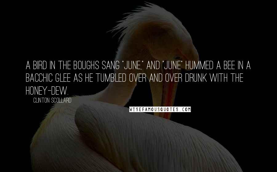 Clinton Scollard Quotes: A bird in the boughs sang "June," And "June" hummed a bee In a Bacchic glee As he tumbled over and over Drunk with the honey-dew.