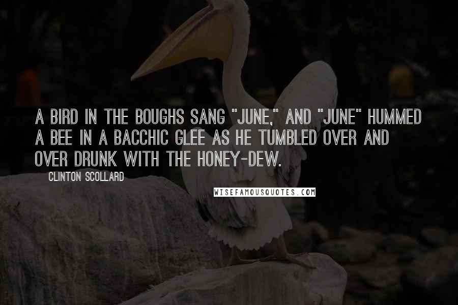 Clinton Scollard Quotes: A bird in the boughs sang "June," And "June" hummed a bee In a Bacchic glee As he tumbled over and over Drunk with the honey-dew.