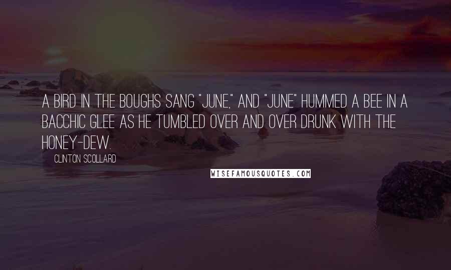 Clinton Scollard Quotes: A bird in the boughs sang "June," And "June" hummed a bee In a Bacchic glee As he tumbled over and over Drunk with the honey-dew.