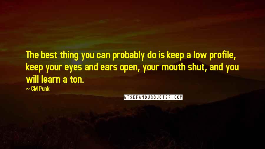 CM Punk Quotes: The best thing you can probably do is keep a low profile, keep your eyes and ears open, your mouth shut, and you will learn a ton.