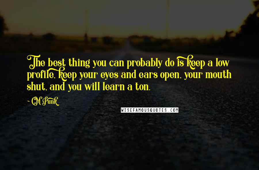 CM Punk Quotes: The best thing you can probably do is keep a low profile, keep your eyes and ears open, your mouth shut, and you will learn a ton.