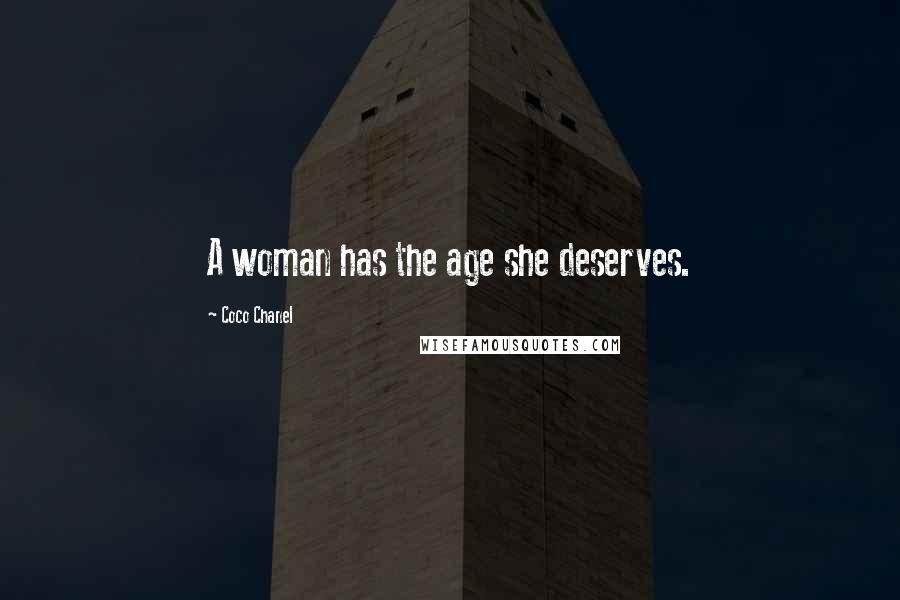 Coco Chanel Quotes: A woman has the age she deserves.