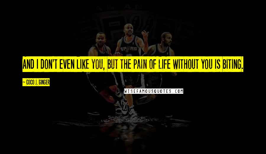 Coco J. Ginger Quotes: And I don't even like you, but the pain of life without you is biting.