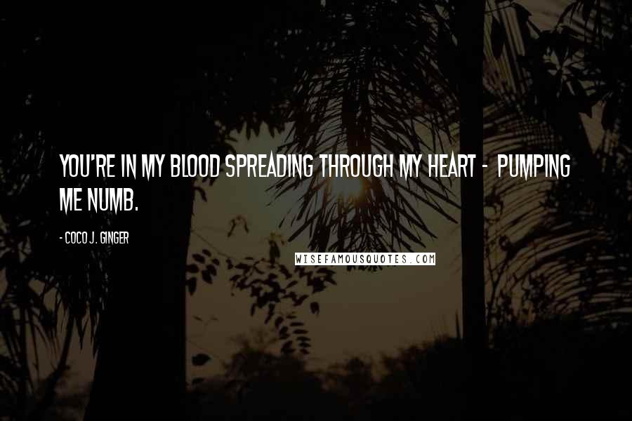 Coco J. Ginger Quotes: You're in my blood spreading through my heart -  pumping me numb.
