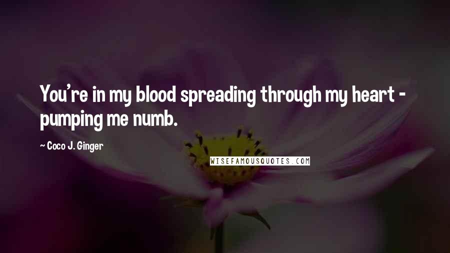 Coco J. Ginger Quotes: You're in my blood spreading through my heart -  pumping me numb.