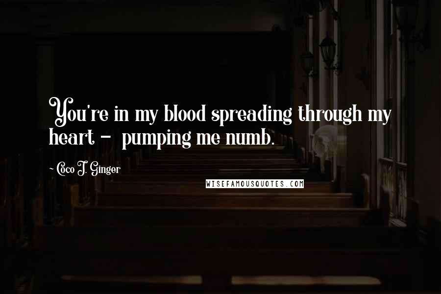 Coco J. Ginger Quotes: You're in my blood spreading through my heart -  pumping me numb.