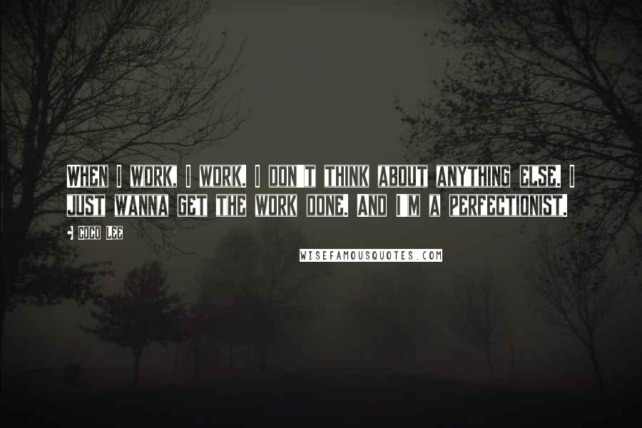 Coco Lee Quotes: When I work, I work. I don't think about anything else. I just wanna get the work done. And I'm a perfectionist.