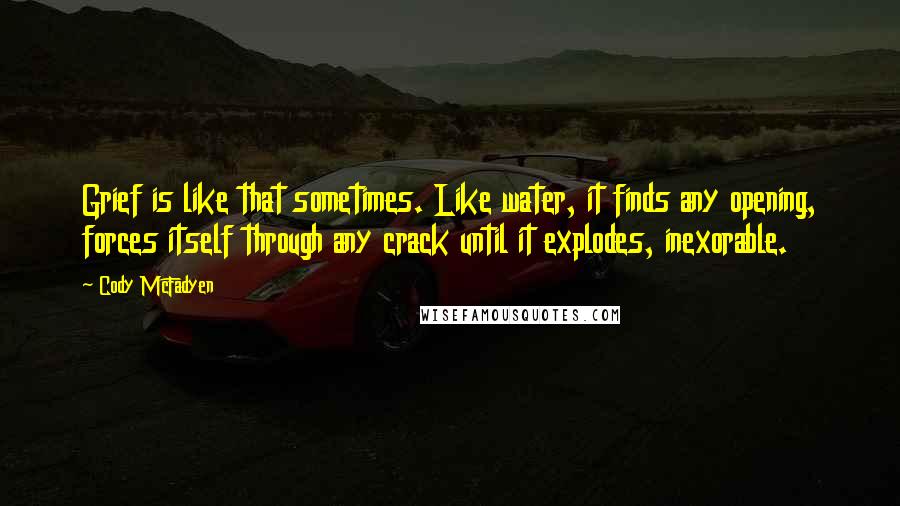 Cody McFadyen Quotes: Grief is like that sometimes. Like water, it finds any opening, forces itself through any crack until it explodes, inexorable.