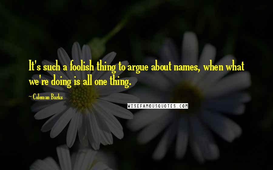 Coleman Barks Quotes: It's such a foolish thing to argue about names, when what we're doing is all one thing.