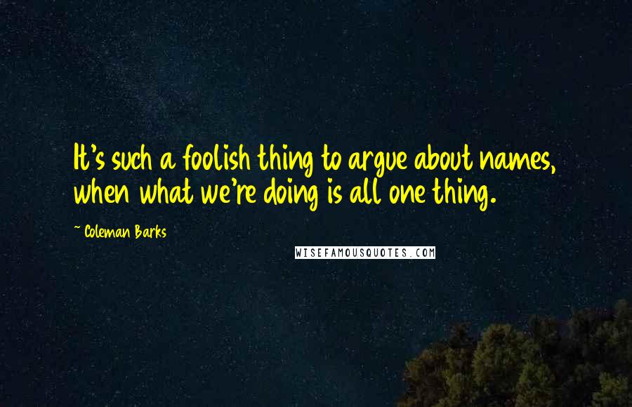 Coleman Barks Quotes: It's such a foolish thing to argue about names, when what we're doing is all one thing.