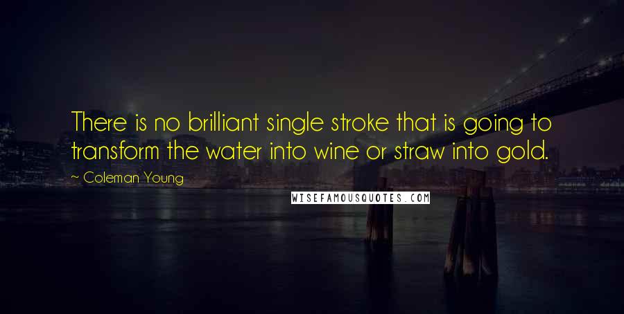 Coleman Young Quotes: There is no brilliant single stroke that is going to transform the water into wine or straw into gold.