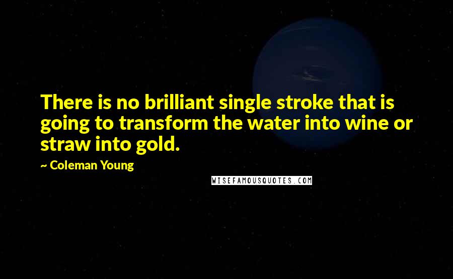 Coleman Young Quotes: There is no brilliant single stroke that is going to transform the water into wine or straw into gold.