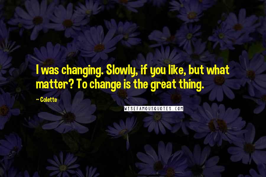 Colette Quotes: I was changing. Slowly, if you like, but what matter? To change is the great thing.