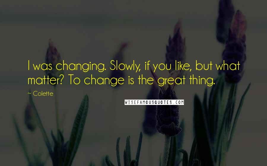 Colette Quotes: I was changing. Slowly, if you like, but what matter? To change is the great thing.