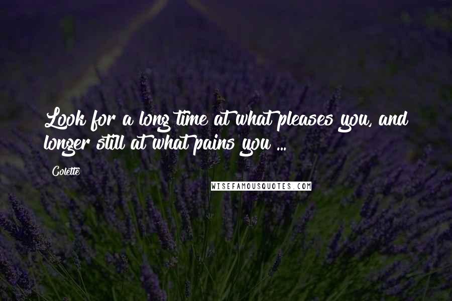 Colette Quotes: Look for a long time at what pleases you, and longer still at what pains you ...