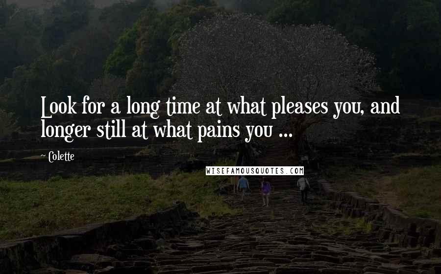 Colette Quotes: Look for a long time at what pleases you, and longer still at what pains you ...