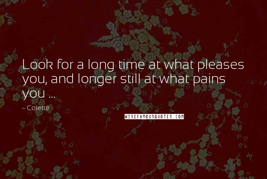 Colette Quotes: Look for a long time at what pleases you, and longer still at what pains you ...