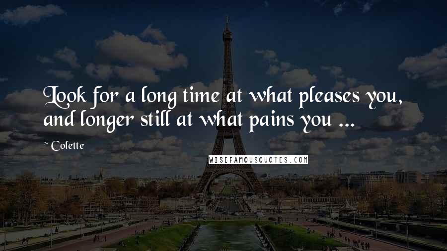 Colette Quotes: Look for a long time at what pleases you, and longer still at what pains you ...