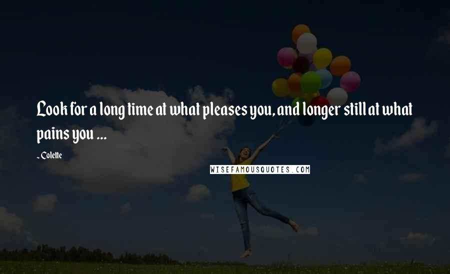 Colette Quotes: Look for a long time at what pleases you, and longer still at what pains you ...