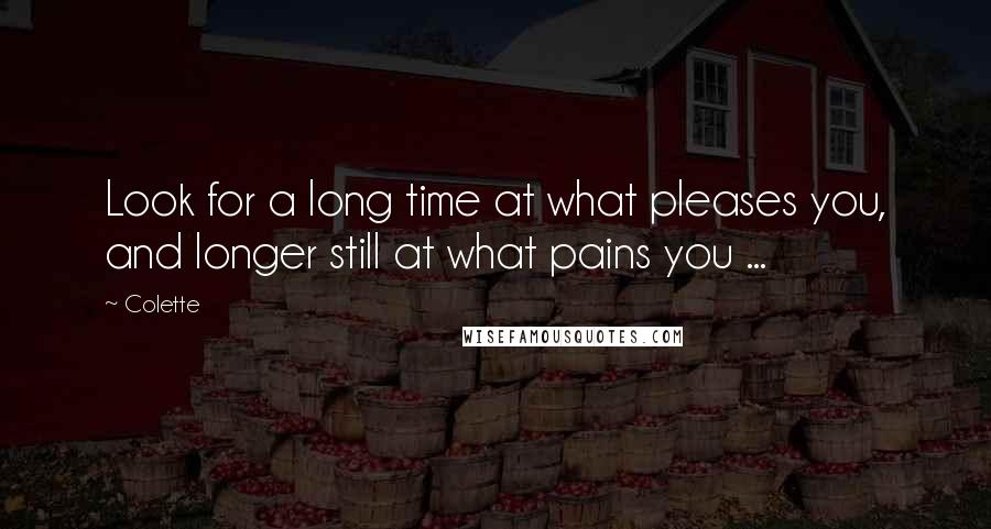 Colette Quotes: Look for a long time at what pleases you, and longer still at what pains you ...