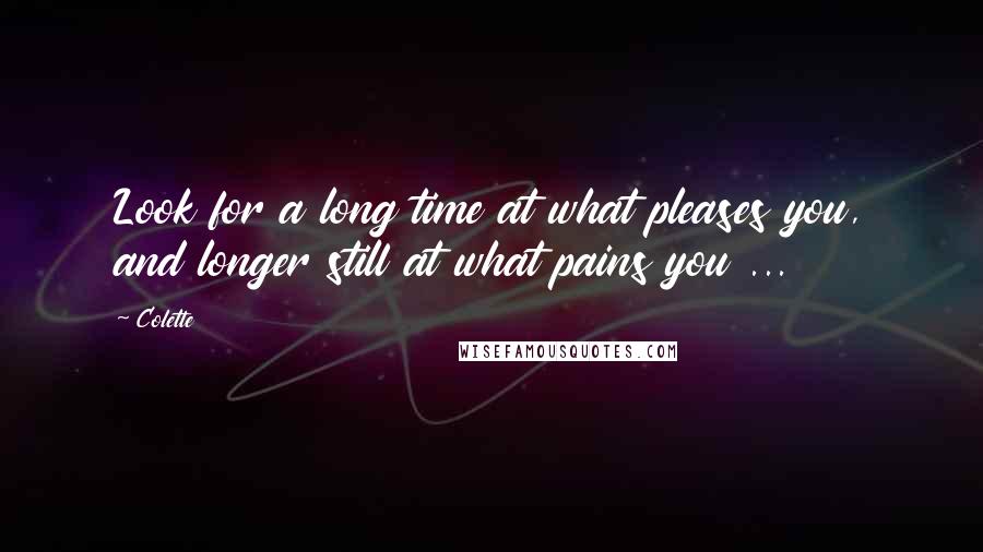 Colette Quotes: Look for a long time at what pleases you, and longer still at what pains you ...