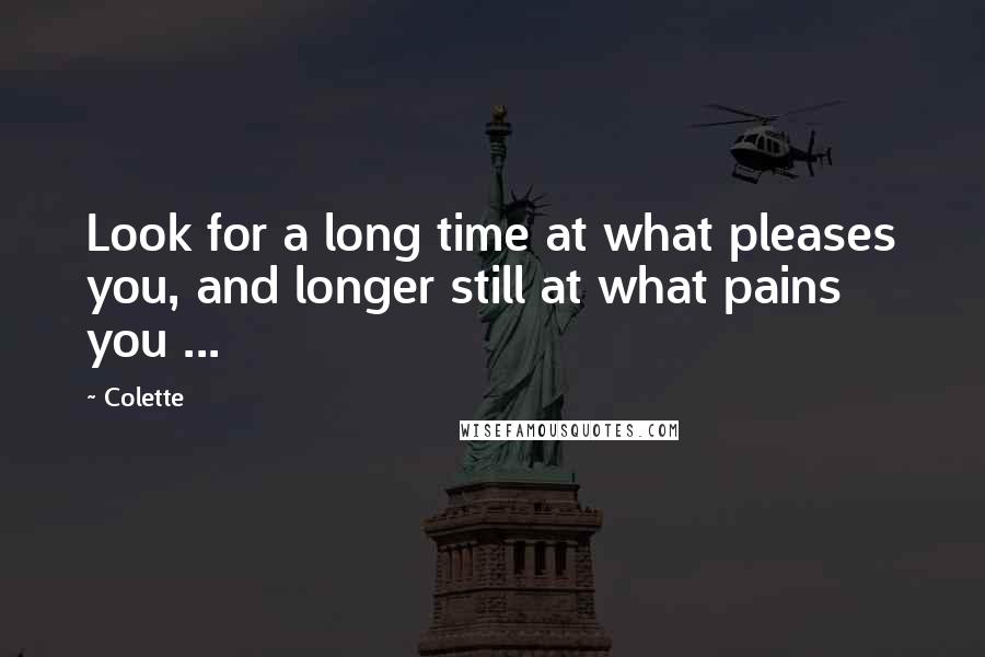 Colette Quotes: Look for a long time at what pleases you, and longer still at what pains you ...