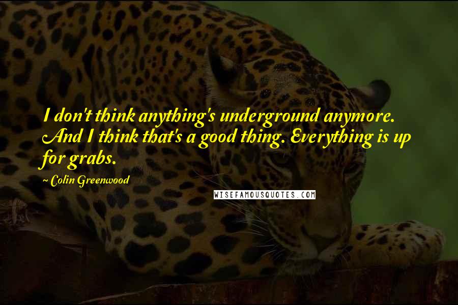 Colin Greenwood Quotes: I don't think anything's underground anymore. And I think that's a good thing. Everything is up for grabs.
