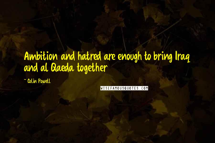 Colin Powell Quotes: Ambition and hatred are enough to bring Iraq and al Qaeda together