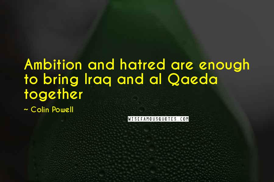 Colin Powell Quotes: Ambition and hatred are enough to bring Iraq and al Qaeda together