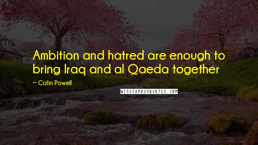 Colin Powell Quotes: Ambition and hatred are enough to bring Iraq and al Qaeda together