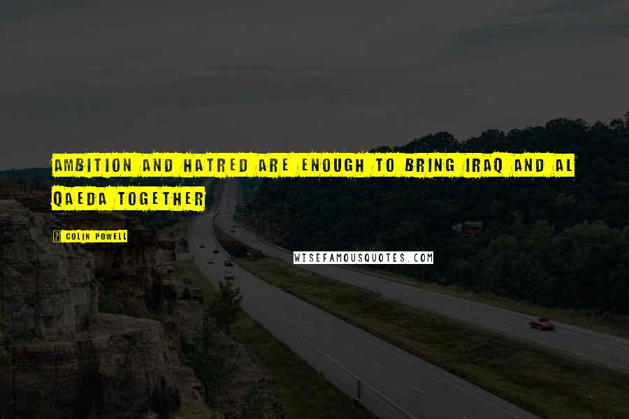 Colin Powell Quotes: Ambition and hatred are enough to bring Iraq and al Qaeda together