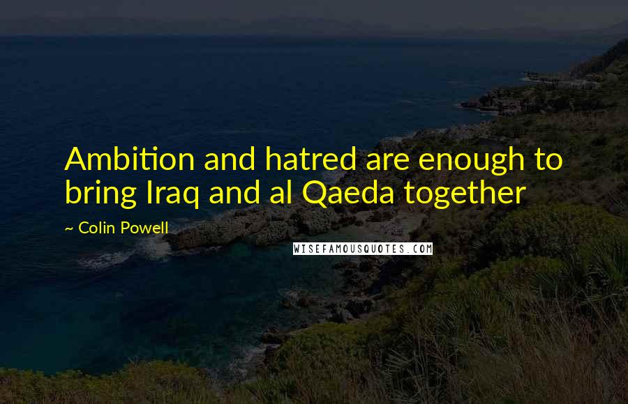 Colin Powell Quotes: Ambition and hatred are enough to bring Iraq and al Qaeda together