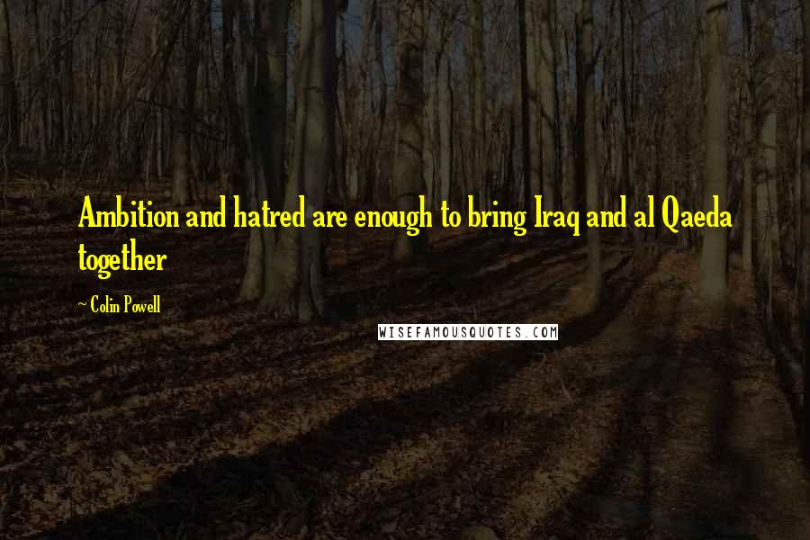 Colin Powell Quotes: Ambition and hatred are enough to bring Iraq and al Qaeda together