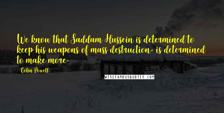 Colin Powell Quotes: We know that Saddam Hussein is determined to keep his weapons of mass destruction, is determined to make more.