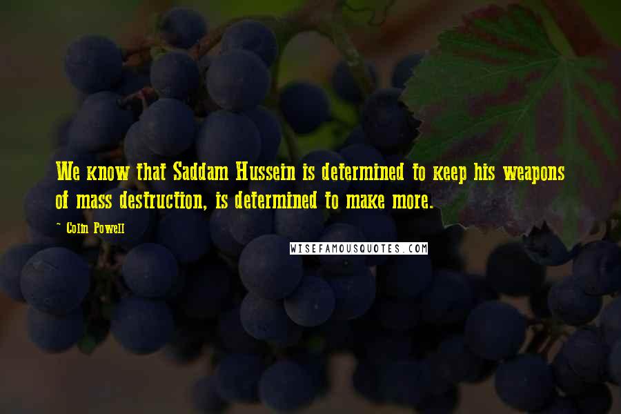 Colin Powell Quotes: We know that Saddam Hussein is determined to keep his weapons of mass destruction, is determined to make more.