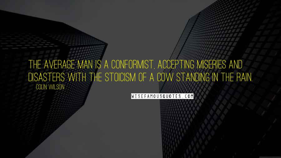 Colin Wilson Quotes: The average man is a conformist, accepting miseries and disasters with the stoicism of a cow standing in the rain.