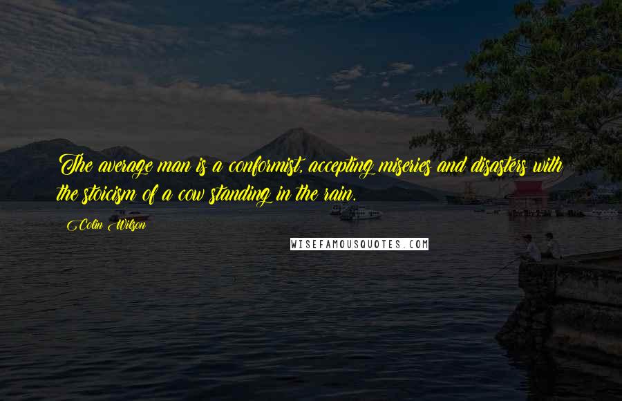 Colin Wilson Quotes: The average man is a conformist, accepting miseries and disasters with the stoicism of a cow standing in the rain.