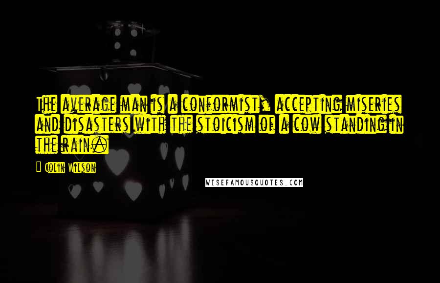 Colin Wilson Quotes: The average man is a conformist, accepting miseries and disasters with the stoicism of a cow standing in the rain.