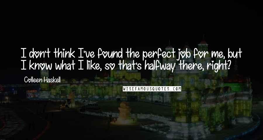 Colleen Haskell Quotes: I don't think I've found the perfect job for me, but I know what I like, so that's halfway there, right?